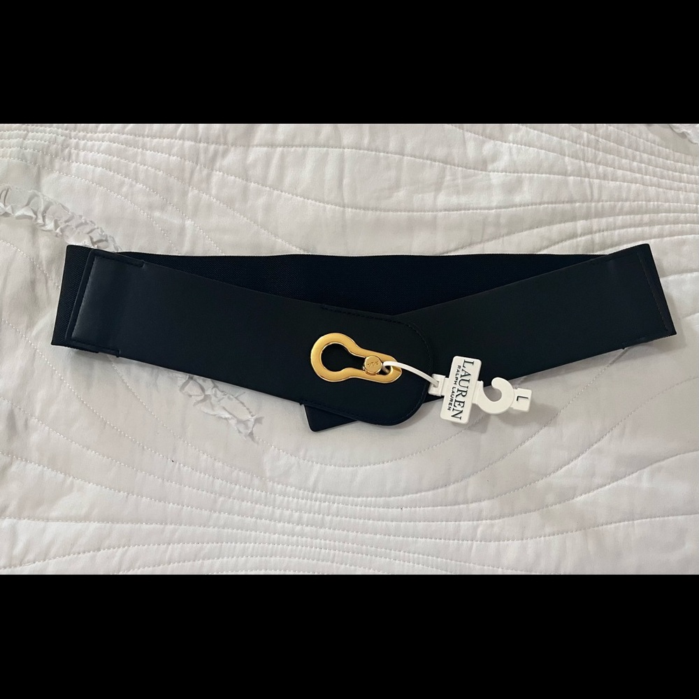 Beautiful sleek Ralph Lauren black belt! Elastic and leather! Brand new w/tag!